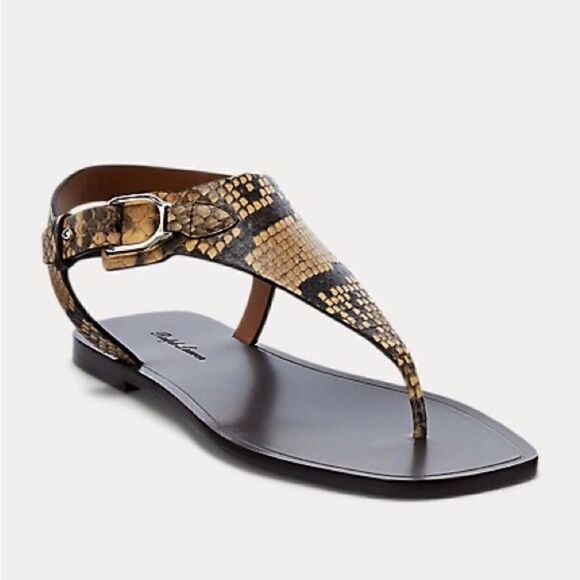 Ralph Lauren Pre-Fall ‘21 Wellington Collection Delancie Snakeskin Thong Sandal - Picture 5 of 17